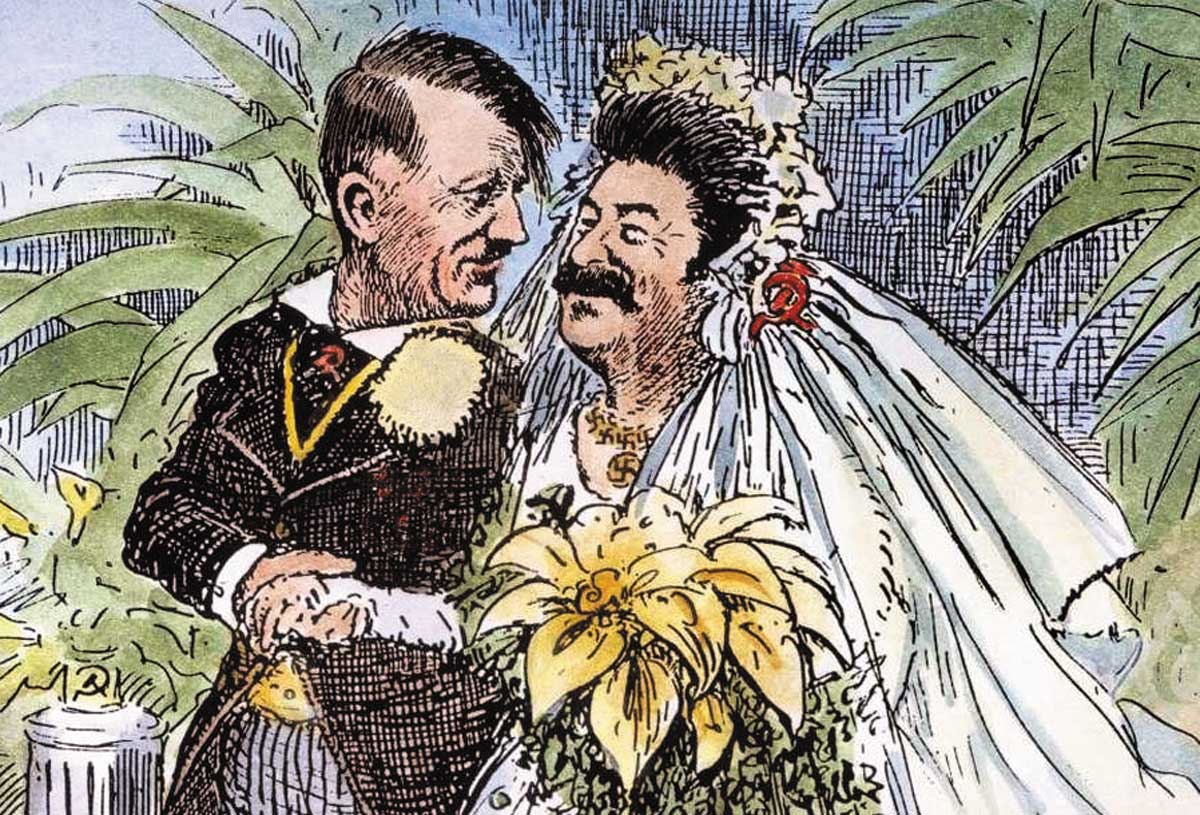 Карикатура на Пакт Молотова-Риббентропа, подписанный 23 августа 1939 г., о разделе сфер влияния в Европе между Гитлером и Сталиным